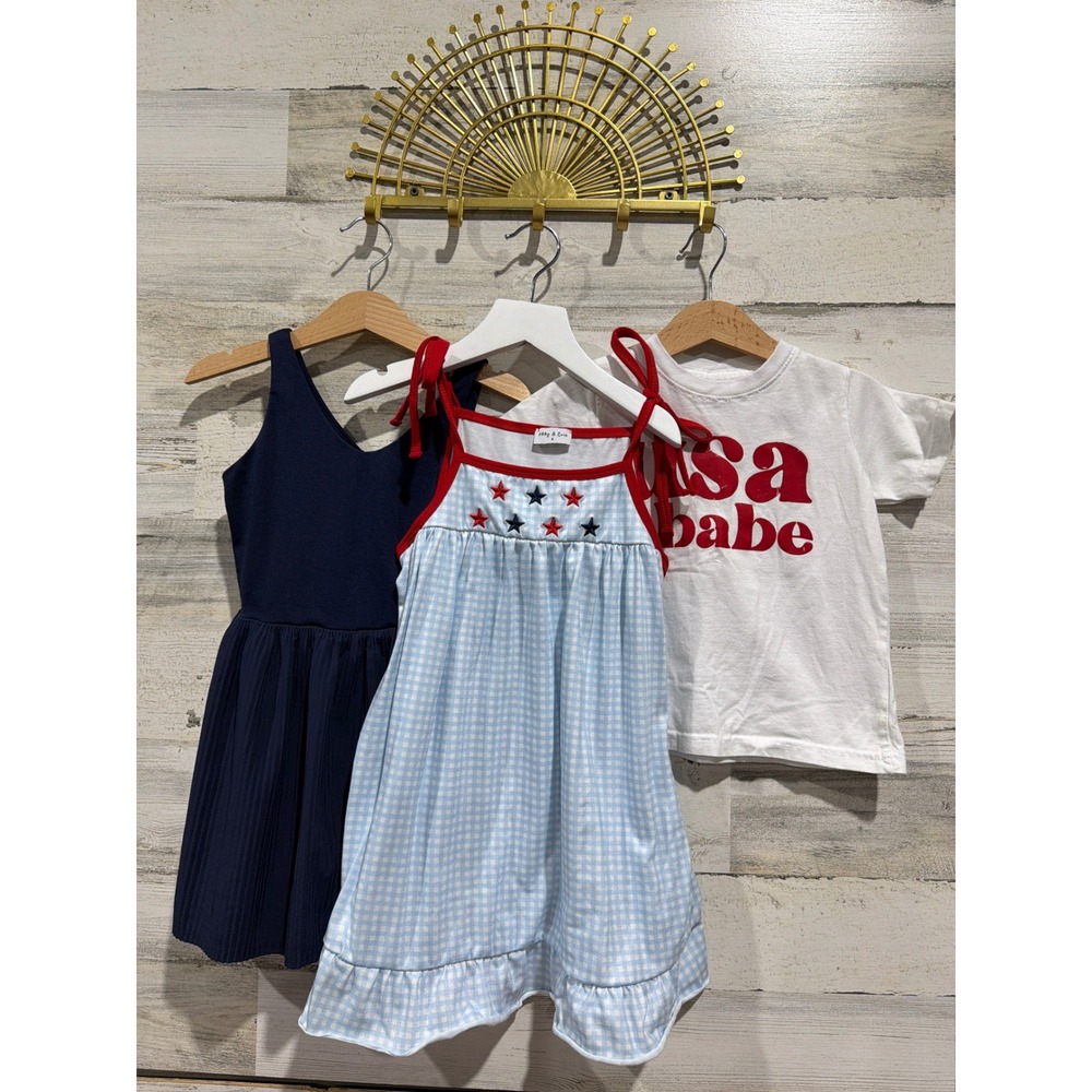 Abby & Evie All In Motion Girls 4 XS Navy Blue White USA Patriotic Bundle EUC